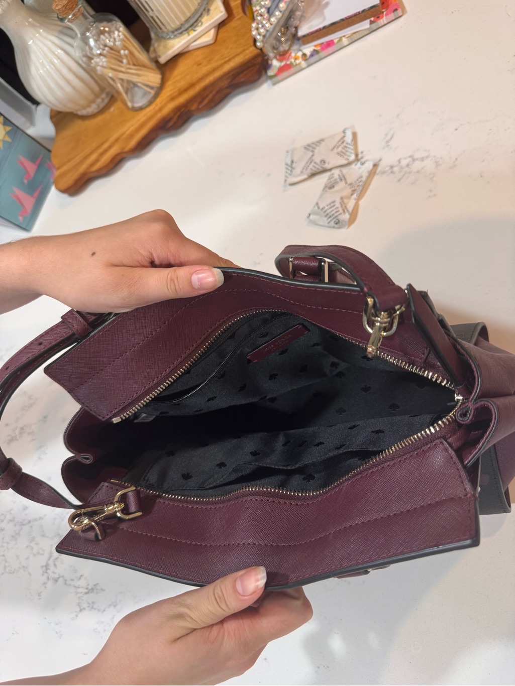 Kate Spade Burgundy Crossbody Satchel With Gold-Tone Hardware